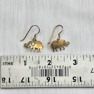 Vintage Wild Bryde Signed Hammered Gold Tone Elephant Dangle Earrings